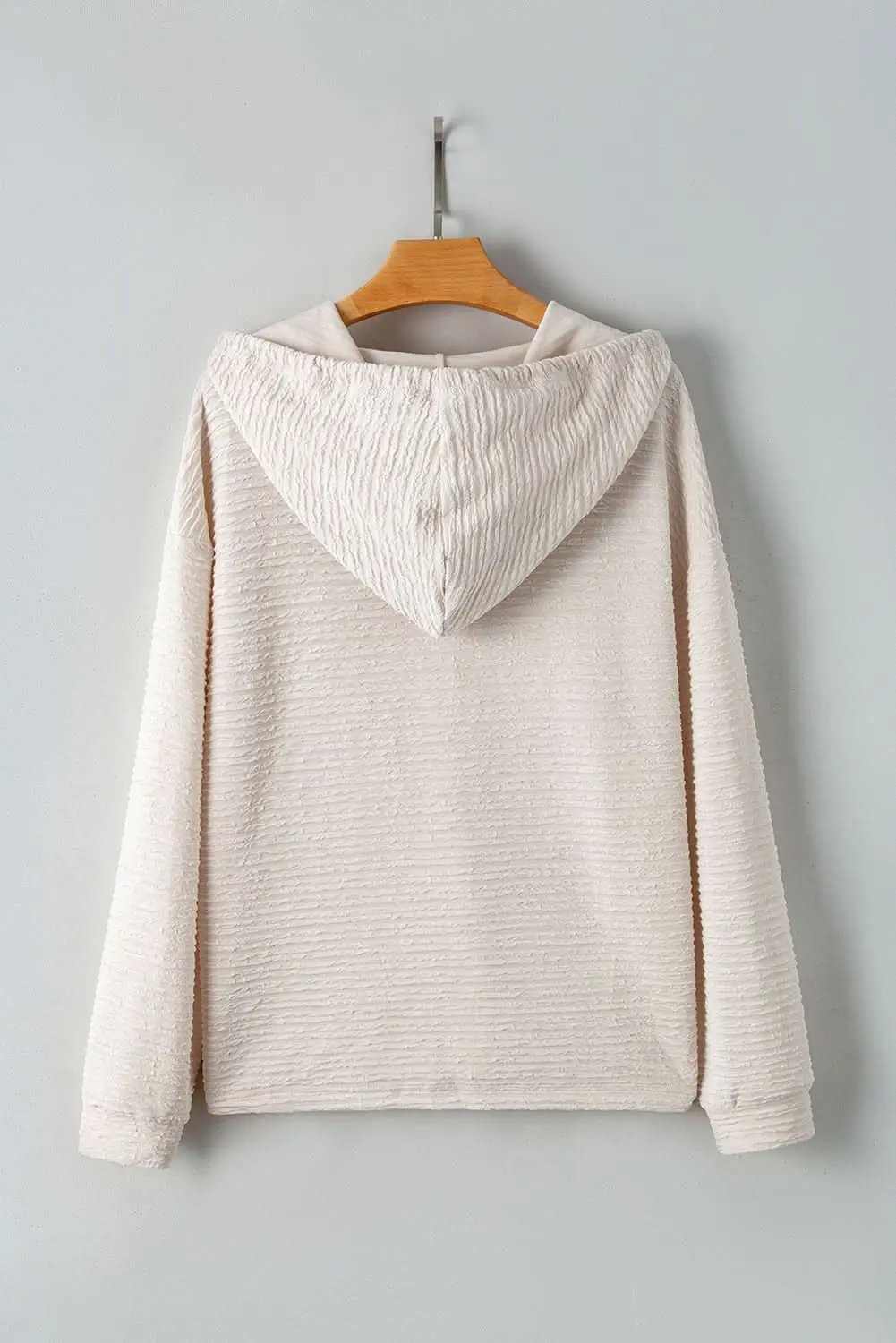 Apricot Solid Textured Drawstring Henley Hoodie - Love Salve